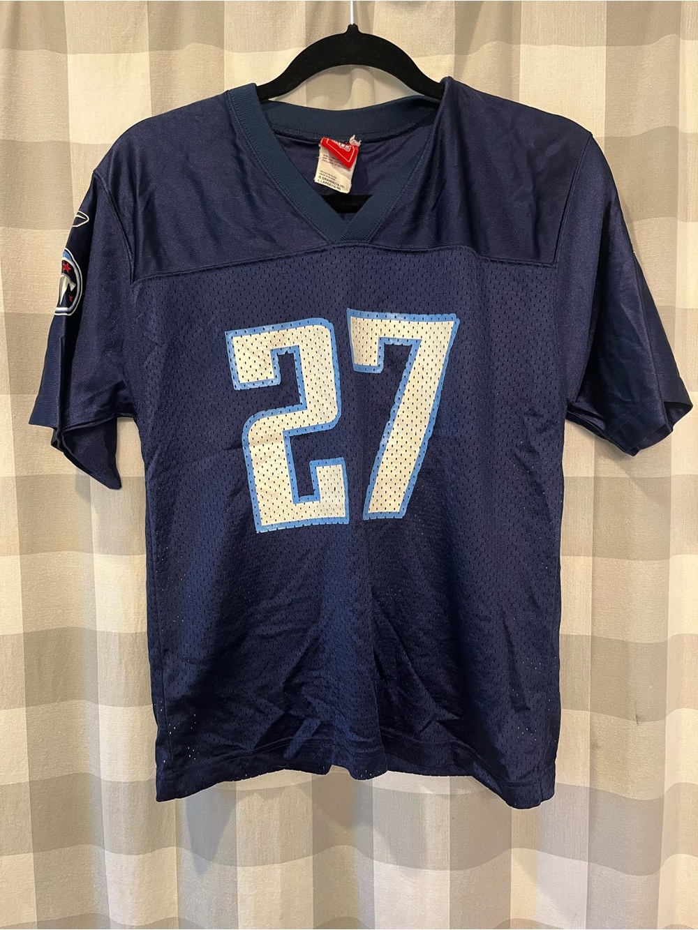 NFL Titans Navy Kids Football Jersey #27 with White and Light Blue Accents